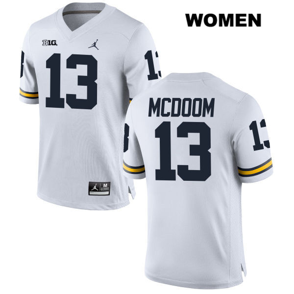 Women's NCAA Michigan Wolverines Eddie McDoom #13 White Jordan Brand Authentic Stitched Football College Jersey RY25A75TF